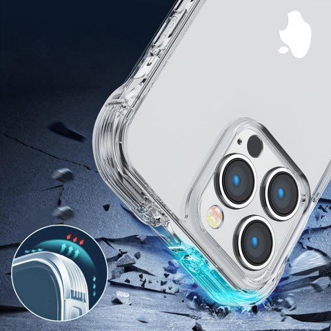Etui pokrowiec do iPhone 14 Pro pancerna obudowa z haczykami podstawką przezroczysty