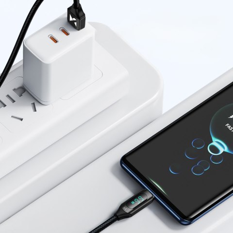 Kabel przewód USB-A - USB-C z wyświetlaczem LED 66W 6A 2m czarny