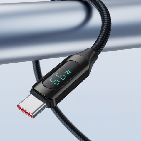 Kabel przewód USB-A - USB-C z wyświetlaczem LED 66W 6A 2m czarny