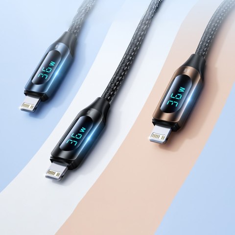 Kabel przewód do iPhone USB-C - Lightning z wyświetlaczem LED 36W 2m czarny Kabel przewód do iPhone USB-C - Lightning z wyświetlaczem LED 36W 2m czarny