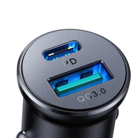Mini ładowarka samochodowa 30W USB-A QC3.0 USB-C PD czarna