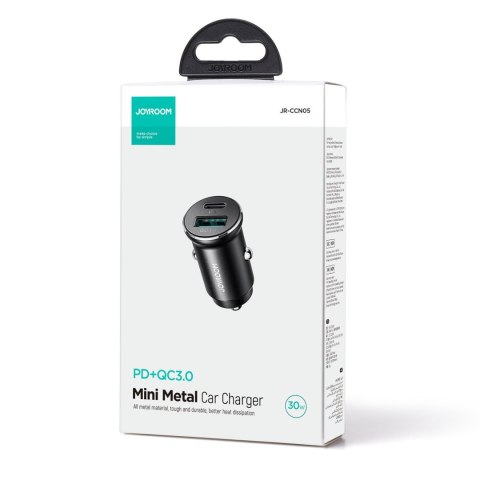 Mini ładowarka samochodowa 30W USB-A QC3.0 USB-C PD czarna