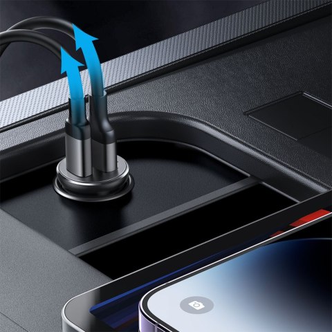 Mini ładowarka samochodowa 30W USB-A QC3.0 USB-C PD czarna