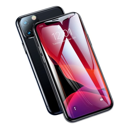 2x Szkło hartowane 9H na cały ekran z ramką iPhone 11 / XR + pozycjoner czarny