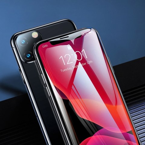 2x Szkło hartowane 9H na cały ekran z ramką iPhone 11 / XR + pozycjoner czarny