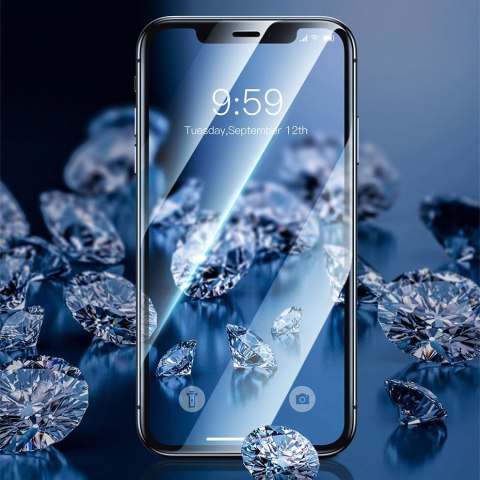 2x Szkło hartowane 9H na cały ekran z ramką iPhone 11 / XR + pozycjoner czarny