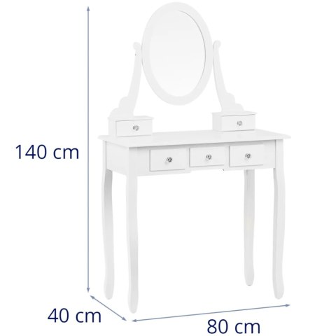Toaletka kosmetyczna z lustrem 5 szufladami taboretem 80 x 40 x 140 cm - biała