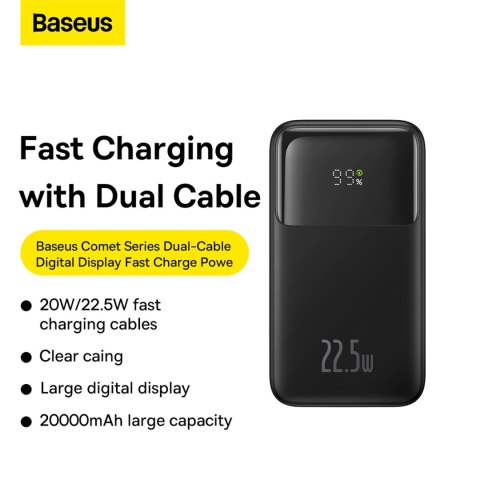Powerbank z wyświetlaczem 20000mAh 22.5W + kabel USB-A / USB-C czarny