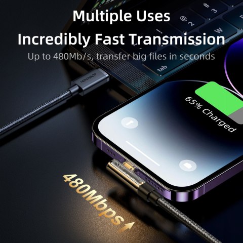 Kabel przewód kątowy do iPhone USB-C - Lightning 20W 480 Mbps 1.2m niebieski Kabel przewód kątowy do iPhone USB-C - Lightning 20W 480 Mbps 1.2m niebieski