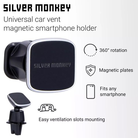 Uchwyt na telefon magnetyczny do samochodu na kratkę wentylacyjną czarny Uchwyt na telefon magnetyczny do samochodu na kratkę wentylacyjną czarny