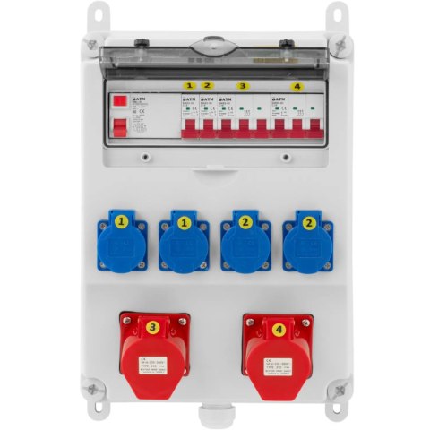 Rozdzielnica elektryczna 4 x Schuko wyłącznik różnicowoprądowy 4 x instalacyjny Rozdzielnica elektryczna 4 x Schuko wyłącznik różnicowoprądowy 4 x instalacyjny
