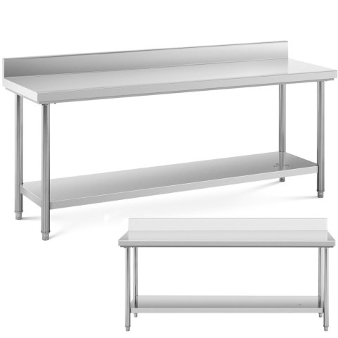 Stół blat roboczy stalowy nierdzewny przyścienny z rantem i półką 200x60cm Stół blat roboczy stalowy nierdzewny przyścienny z rantem i półką 200x60cm