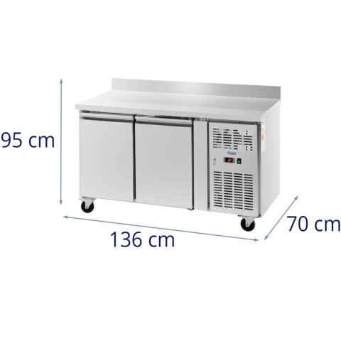 Stół chłodniczy gastronomiczny z rantem na kółkach 2 komory 260 l 136x70x95 cm Stół chłodniczy gastronomiczny z rantem na kółkach 2 komory 260 l 136x70x95 cm