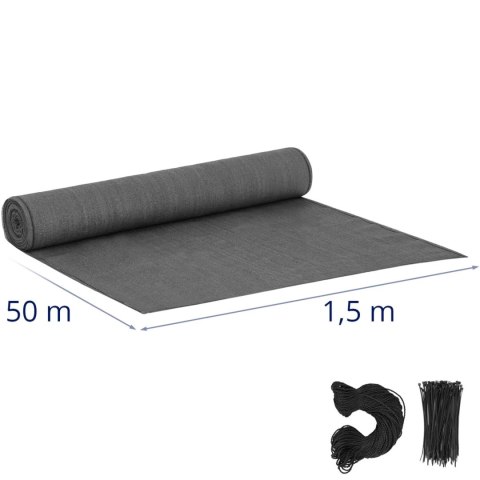 Siatka cieniująca maskująca do ogrodzenia HDPE 50 x 1.5 m 180 g/m2 - szara Siatka cieniująca maskująca do ogrodzenia HDPE 50 x 1.5 m 180 g/m2 - szara