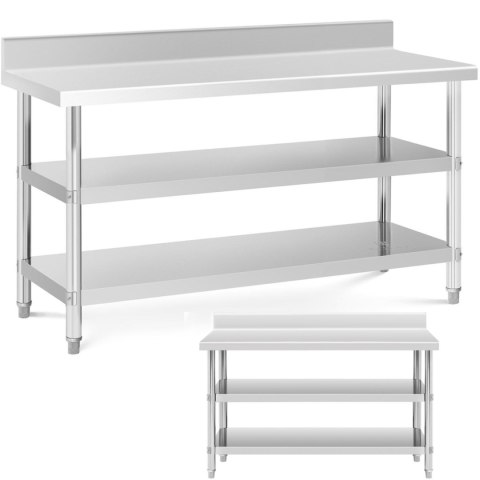 Stół blat roboczy stalowy nierdzewny przyścienny z rantem 2 półki 150x60cm Stół blat roboczy stalowy nierdzewny przyścienny z rantem 2 półki 150x60cm