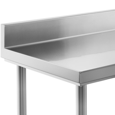 Stół blat roboczy stalowy nierdzewny przyścienny z rantem i półką 200x60cm Stół blat roboczy stalowy nierdzewny przyścienny z rantem i półką 200x60cm