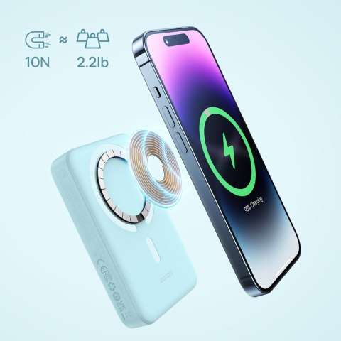 Powerbank indukcyjny Magnetic Mini 10000 mAh 30W + kabel USB-C - niebieski