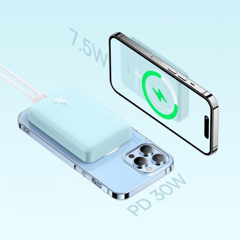Powerbank indukcyjny Magnetic Mini 10000 mAh 30W + kabel USB-C - niebieski
