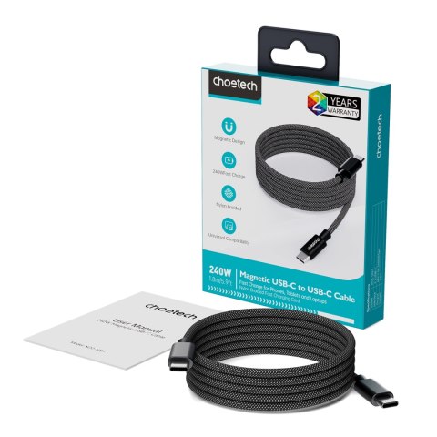Kabel przewód USB-C 100W PD z organizerem magnetycznym 1.2m - czarny
