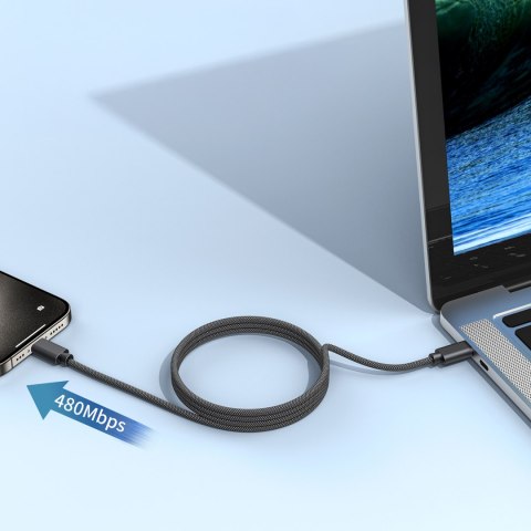 Kabel przewód USB-C 100W PD z organizerem magnetycznym 1.2m - czarny
