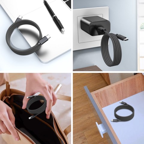 Kabel przewód USB-C 240W PD 3.1 z organizerem magnetycznym 1.2m - czarny