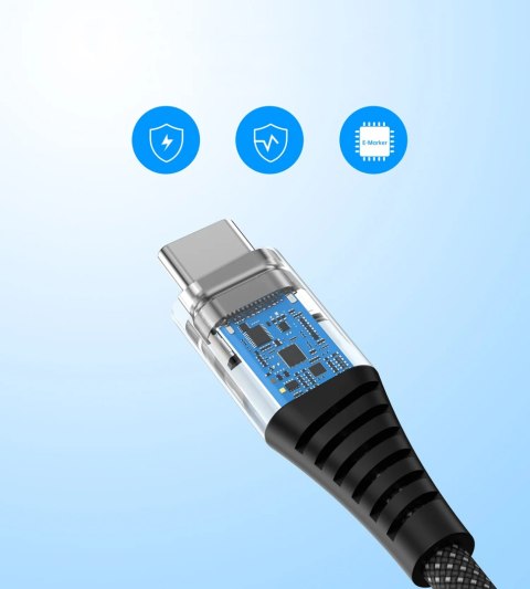 Kabel przewód USB-C-USB-C z organizererm magnetycznym PD 3.1 240W 1.8m - czarny