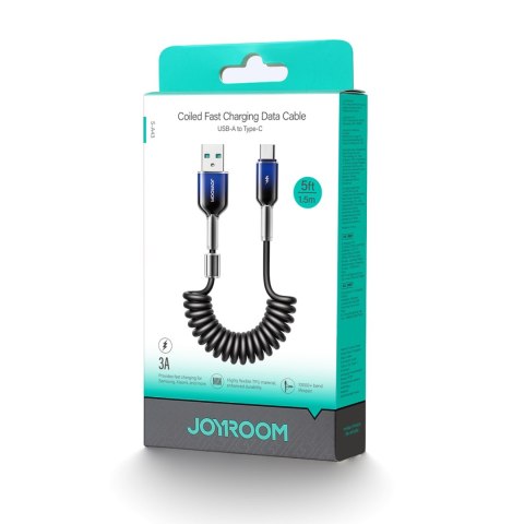 Kabel przewód spiralny USB-A - USB-C Crystal-Clear Series 3A 1.5m - czarny