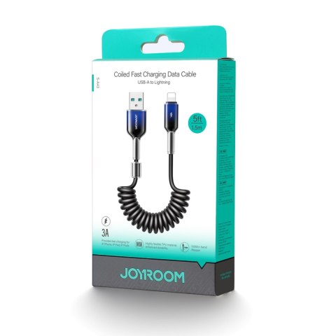 Kabel przewód spiralny USB-A - iPhone Lightning Crystal-Clear Series 3A 1.5m - czarny