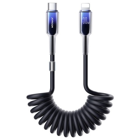 Kabel przewód spiralny USB-C - iPhone Lightning Crystal-Clear Series 30W 1.5m - czarny