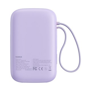 Power bank 10000mAh QPow 2 30W z wbudowanymi kablami USB-C - fioletowy