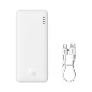 Powerbank Airpow 20W 10000mAh z kablem USB-A - USB-C 30cm - biały