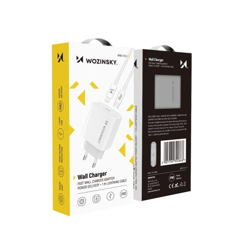 Szybka ładowarka USB C PD 20W + kabel USB C / Lightning 1m biały