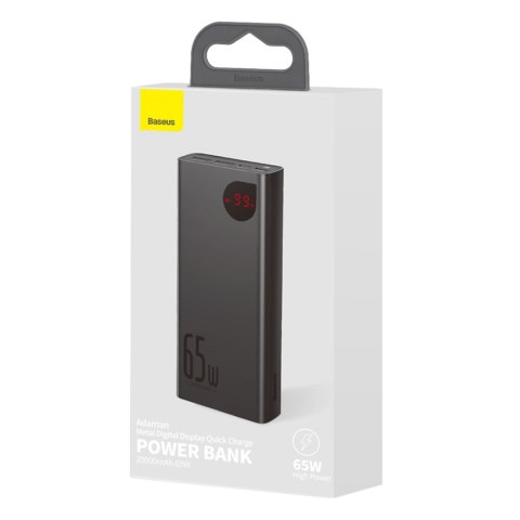 Powerbank 20000mAh Adaman Metal 65W z kablem USB-C 60W 50cm - czarny