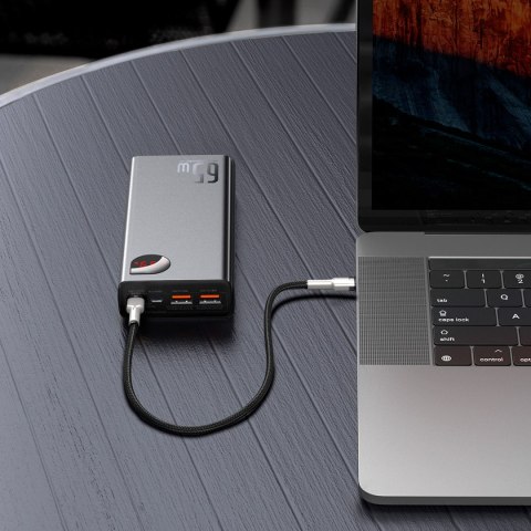 Powerbank 20000mAh Adaman Metal 65W z kablem USB-C 60W 50cm - czarny