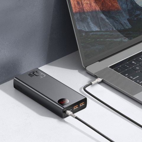 Powerbank 20000mAh Adaman Metal 65W z kablem USB-C 60W 50cm - czarny
