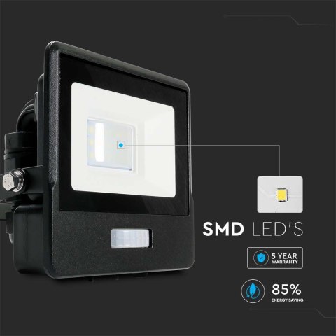 Naświetlacz LED SMD 10W z Czujnikiem Ruchu Barwa 4000K, Obudowa Czarna - V-TAC