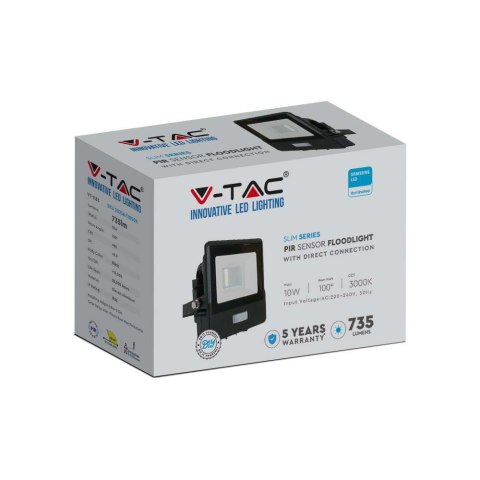 Naświetlacz LED SMD 10W z Czujnikiem Ruchu Barwa 4000K, Obudowa Czarna - V-TAC