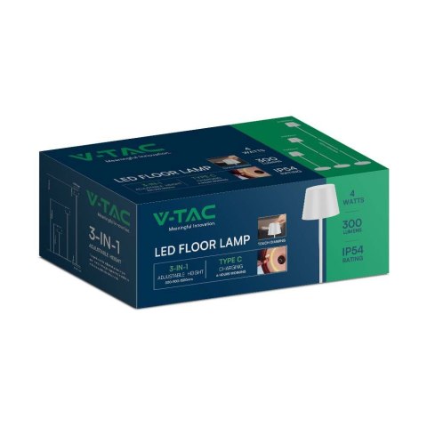 Lampa Podłogowa LED Biała Ładowalna 3000K 4W V-TAC Lampa Podłogowa LED Biała Ładowalna 3000K 4W V-TAC