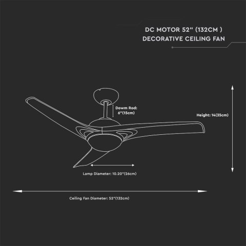 Lampa sufitowa wisząca LED 15W 1500lm z wentylatorem biały + pilot V-TAC Lampa sufitowa wisząca LED 15W 1500lm z wentylatorem biały + pilot V-TAC