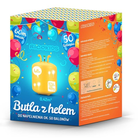 Butla z helem 0,42m3 z balonami i wstążką Butla z helem 0,42m3 z balonami i wstążką