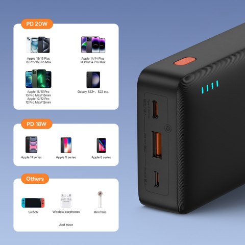 Powerbank 20000mAh Airpow 20W z kablem USB-A - USB-C 50cm - czarny Powerbank 20000mAh Airpow 20W z kablem USB-A - USB-C 50cm - czarny