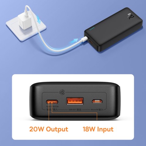 Powerbank 20000mAh Airpow 20W z kablem USB-A - USB-C 50cm - czarny Powerbank 20000mAh Airpow 20W z kablem USB-A - USB-C 50cm - czarny