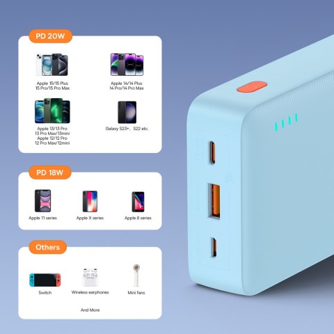 Powerbank 20000mAh Airpow 20W z kablem USB-A - USB-C 50cm - niebieski Powerbank 20000mAh Airpow 20W z kablem USB-A - USB-C 50cm - niebieski