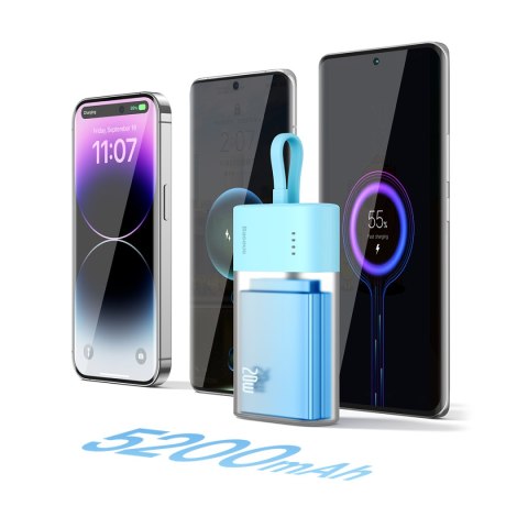 Powerbank Popsicle 5200mAh 20W z kablem Lightning 60W/20V/3A/30cm - niebiesko-pomarańczowy