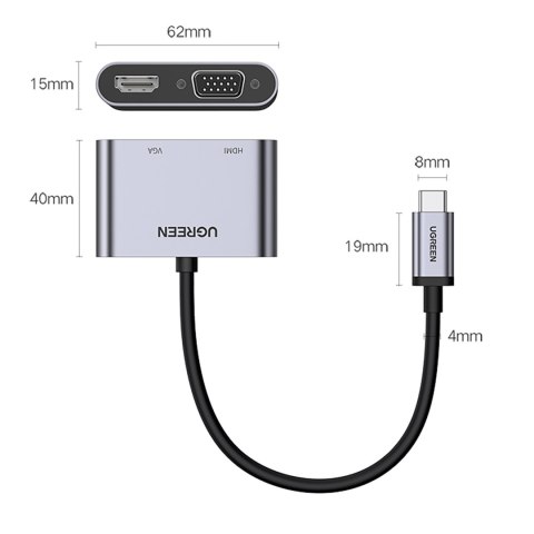 Adapter rozdzielacz USB-C - HDMI / VGA / USB-A 3.0 / USB-C PD - szary Adapter rozdzielacz USB-C - HDMI / VGA / USB-A 3.0 / USB-C PD - szary