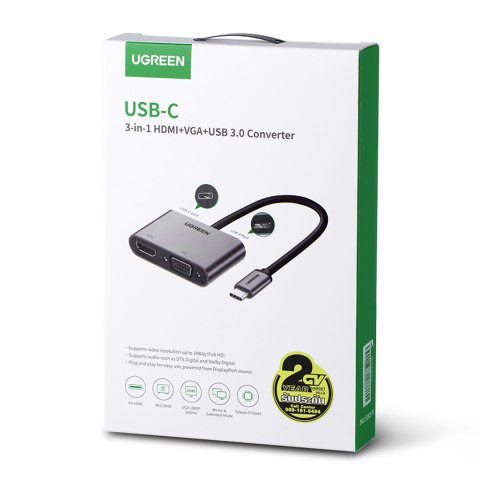 Adapter rozdzielacz USB-C - HDMI / VGA / USB-A 3.0 / USB-C PD - szary Adapter rozdzielacz USB-C - HDMI / VGA / USB-A 3.0 / USB-C PD - szary