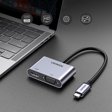 Adapter rozdzielacz USB-C - HDMI / VGA / USB-A 3.0 / USB-C PD - szary Adapter rozdzielacz USB-C - HDMI / VGA / USB-A 3.0 / USB-C PD - szary