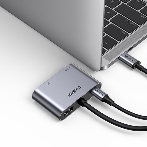 Adapter rozdzielacz USB-C - HDMI / VGA / USB-A 3.0 / USB-C PD - szary Adapter rozdzielacz USB-C - HDMI / VGA / USB-A 3.0 / USB-C PD - szary