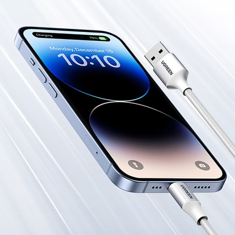 Kabel przewód w oplocie USB-A - iPhone Lightning MFi 2m - srebrny