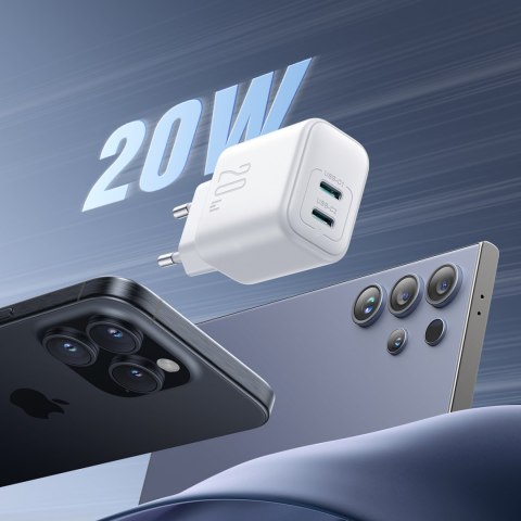 Ładowarka sieciowa 2x USB-C 20W PD QC 3.0 - biała Ładowarka sieciowa 2x USB-C 20W PD QC 3.0 - biała